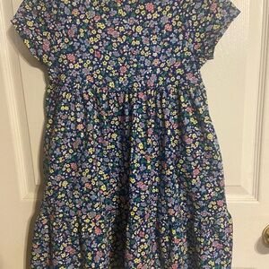 EUC Mini Boden Girls Long Navy Blue Long Sleeve Floral Dress Sz 10-11y